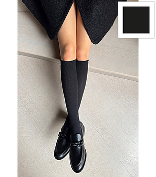 Черен чифт чорапи до коляното с геометрични мотиви MARGO снимка