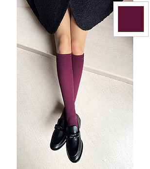 Дамски фигурални чорапи до коляното в бордо MARGO 60 DEN снимка