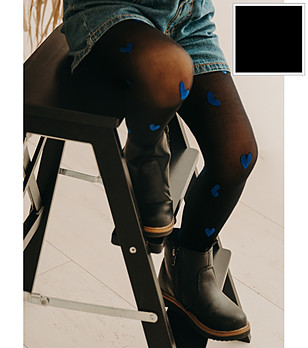 Детски черен фигурален чорапогащник със сини сърца 40 DEN BLUEY черен снимка