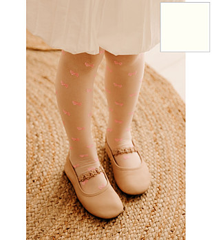 Детски чорапогащник в цвят крем с панделки 15 DEN BOWY  снимка