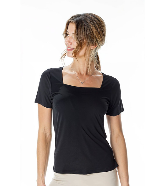 Черна дамска тениска с квадратно деколте снимка