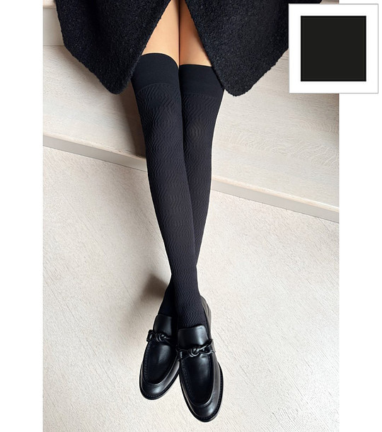 Черен чифт дамски чорапи с геометричен релеф BOCARO 60 DEN снимка