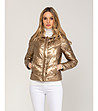 Късо подплатено дамско яке в златисто с металически ефект-0 снимка