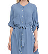 Синя памучна рокля-риза с  колан-2 снимка