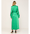 Дълга сатенена рокля с прилеп ръкав в зелено-1 снимка