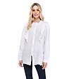 Бяла  памучна дамска риза с къдрички-0 снимка