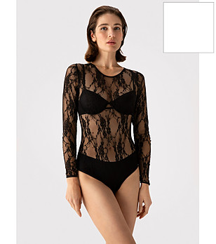 Бяло дантелено боди JILL с дълъг ръкав снимка