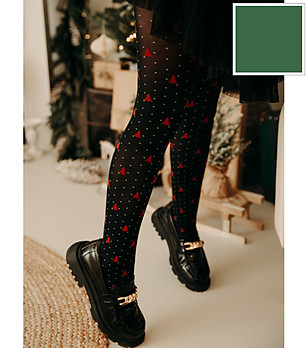 Черен детски фигурални чорапогащници със зелен коледен мотив 40 DEN MERRY снимка