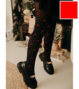 Детски черен фигурален чорапогащник с червени елхи 40 DEN MERRY снимка