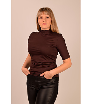 Кафява дамска блуза с къс ръкав Layla снимка