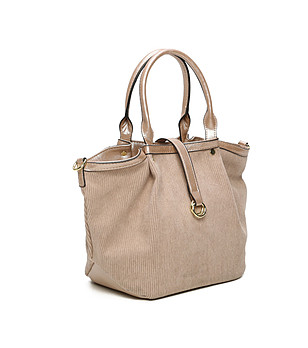 Дамска чанта в таупе със златисти кантове снимка