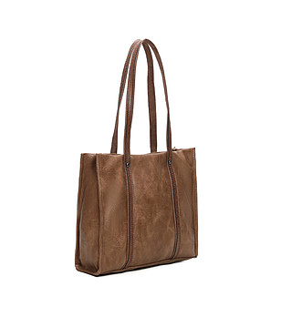 Дамска чанта в кафяво с дълги дръжки  снимка