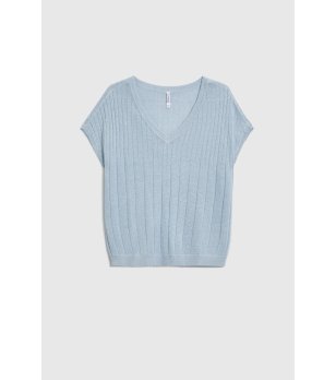 Дамски светлосин пуловер без ръкави с V-образно деколте снимка