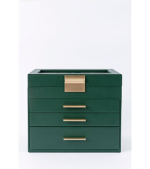 Тъмнозелена кутия за бижута с четири нива снимка