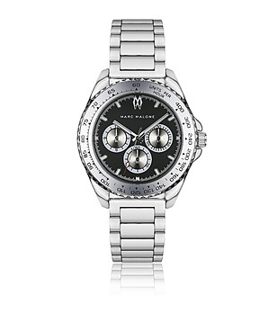 Мъжки сребрист  часовник с черен циферблат снимка