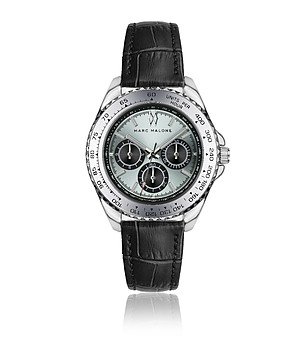Мъжки часовник със светлосин циферблат и черна кожена каишка MARC MALONE снимка