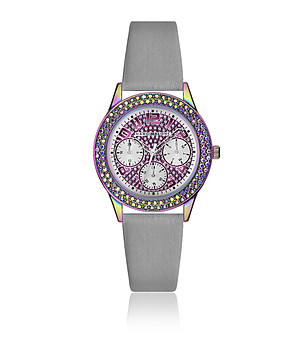 Дамски аналогов часовник с лилав циферблат и кристали снимка