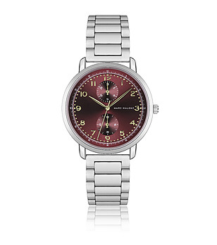 Мъжки сребрист часовник с циферблат в бордо снимка