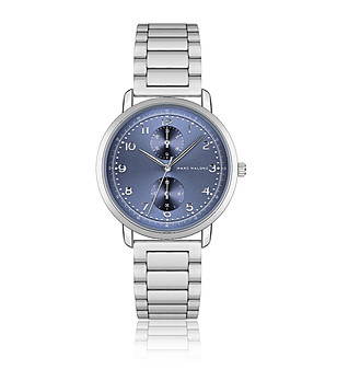 Мъжки сребрист часовник с небесносин циферблат снимка