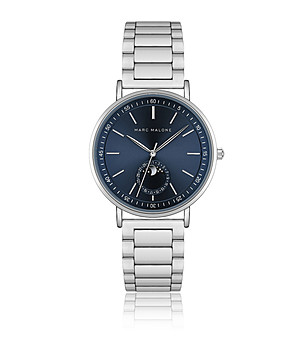 Мъжки сребрист часовник с тъмносин циферблат  снимка