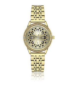 Дамски златист часовник с гривна и скелетон циферблат  снимка