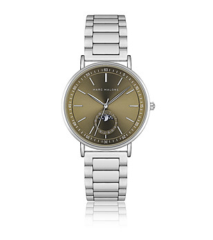 Мъжки сребрист  часовник с кафяв циферблат  снимка