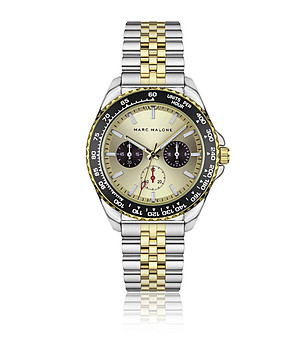 Мъжки двуцветен часовник със златист циферблат  снимка