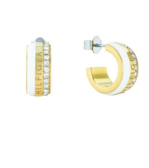 Дамски обеци в бяло и златисто с кристали снимка