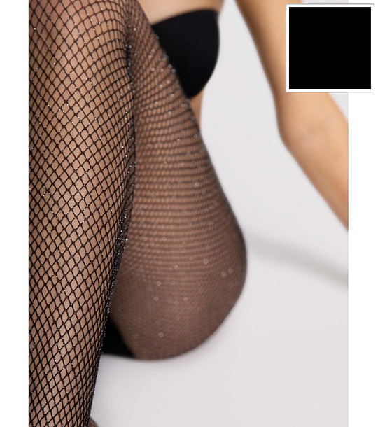 Черен мрежест чорапогащник с лурекс INGA снимка