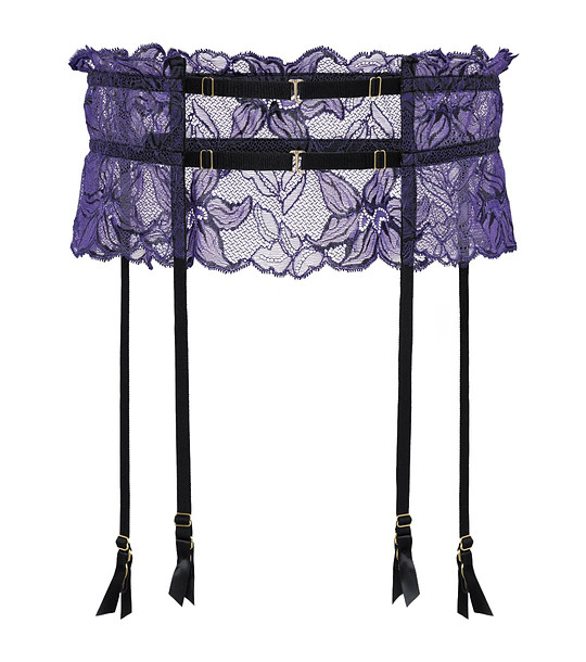 Черен жартиерен колан със синьо-лилава дантела VELVET снимка