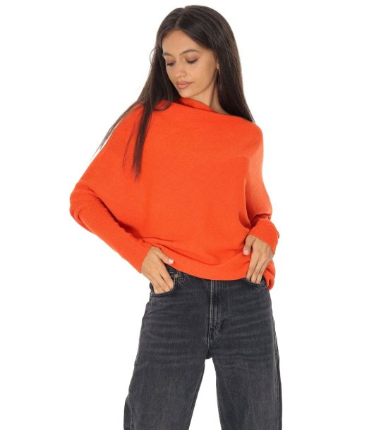 Оранжев асиметричен дамски пуловер  снимка