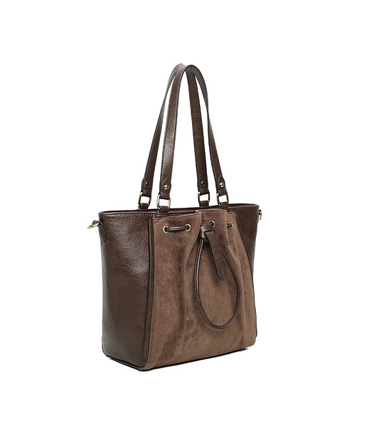 Кафява дамска чанта с дълги дръжки снимка