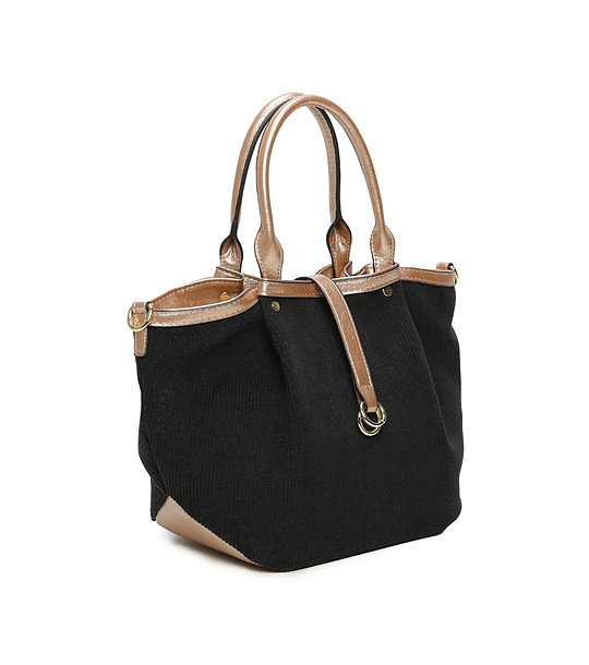 Черна дамска чанта със златисти кантове снимка