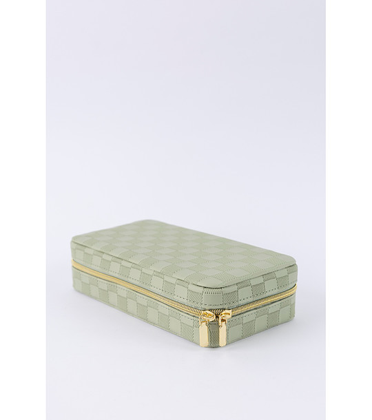 Светлозелена правоъгълна кутия за бижута с огледало снимка