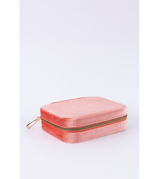 Розова велурена правоъгълна кутия за бижута снимка