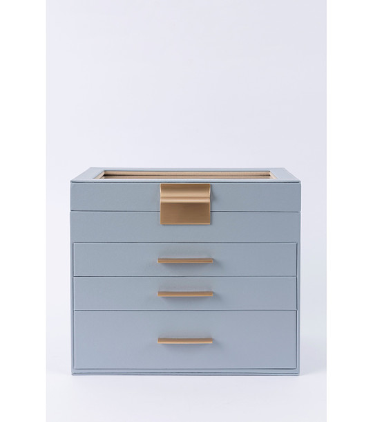 Синя кутия за бижута с 4 нива снимка