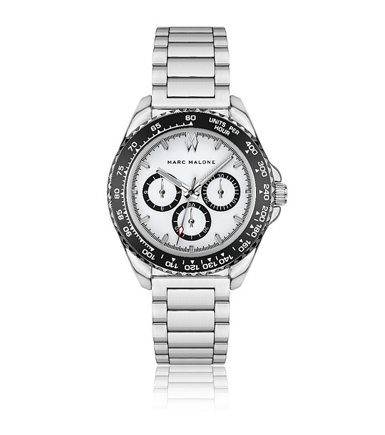 Мъжки сребрист часовник с бял циферблат снимка