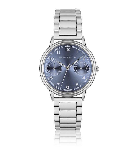 Мъжки сребрист кварцов часовник с небесносин циферблат снимка