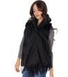 Черен шал с изкуствен пух -2 снимка