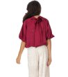Сатенена дамска блуза в бордо с ламе и панделка-1 снимка