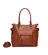 Дамска чанта в цвят коняк с джоб-2 снимка
