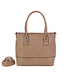 Дамска чанта в цвят таупе с плетен ефект-2 снимка