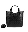 Черна дамска чанта с плетен ефект и несесер-3 снимка