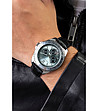 Мъжки часовник със светлосин циферблат и черна кожена каишка MARC MALONE-1 снимка
