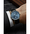 Мъжки  часовник със син циферблат и черна кожена каишка-1 снимка