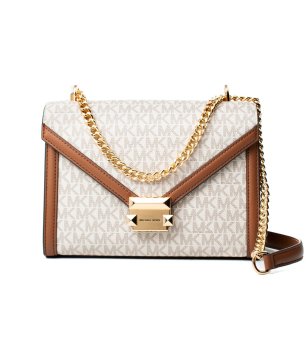 Бежова чанта през рамо с монограм WHITNEY  снимка