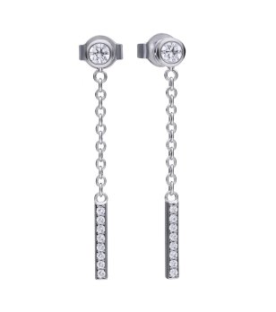 Посребрени обеци с верижка и цирконий снимка