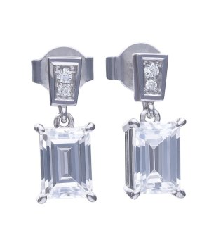 Посребрени обеци с правоъгълен цирконий снимка