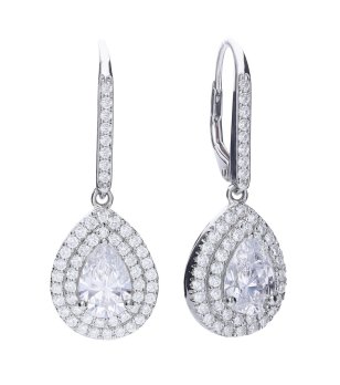 Посребрени обеци сълза с циркони снимка