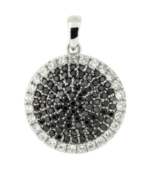 Посребрен медальон  с черни кристали снимка
